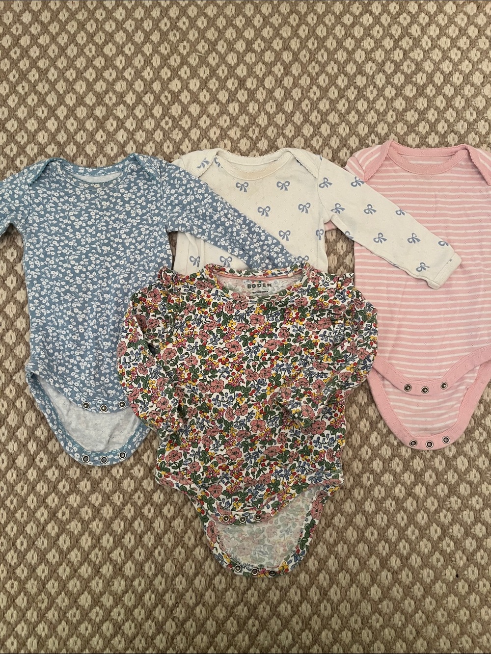 Baby Boden Long Sleeve Cotton Bodysuits Size 6-9 months